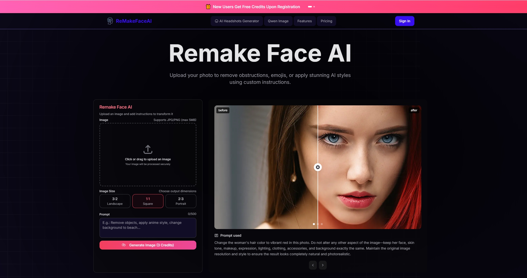 Screenshot of Remake Face AIa – AI Tool