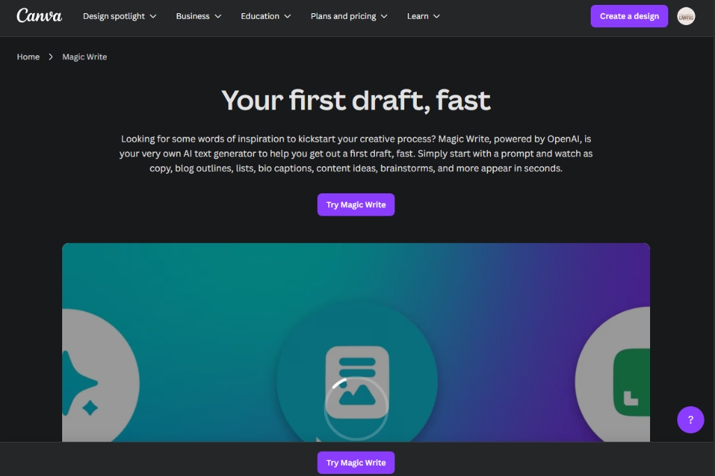 Screenshot of Canva Magic Write – AI Tool