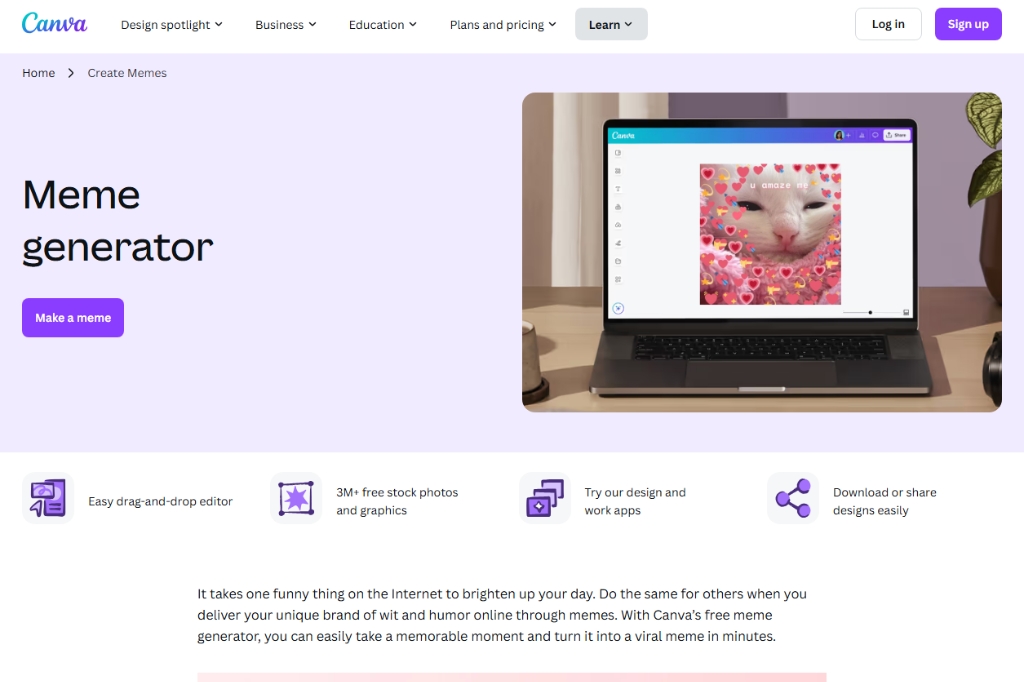 Screenshot of Canva Meme Generator – AI Tool