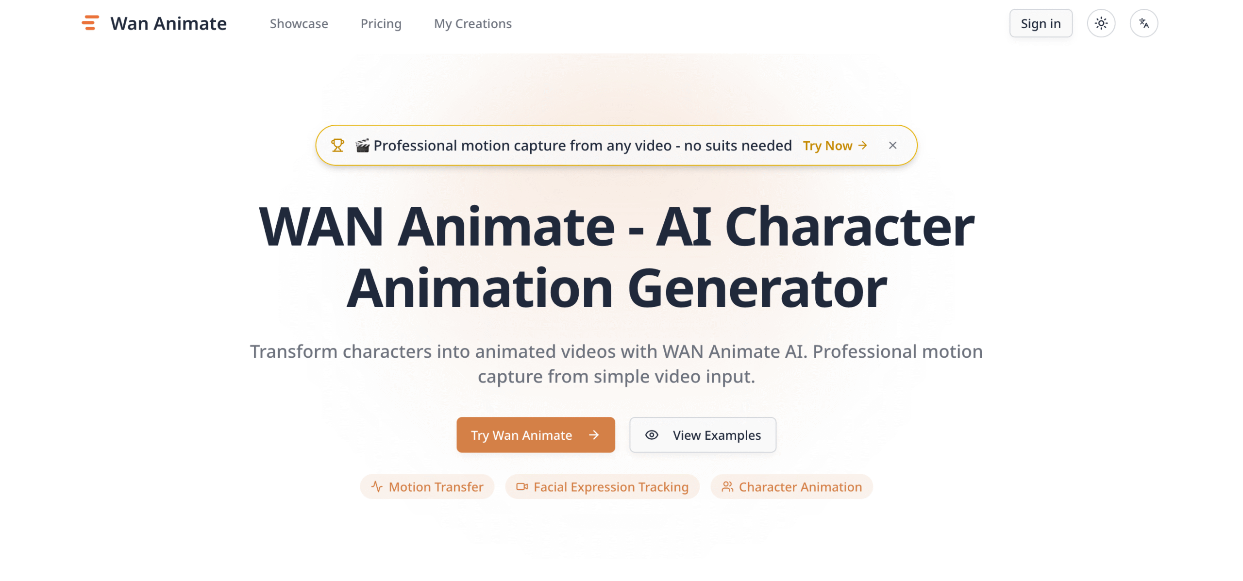 Screenshot of WAN Animate – AI Character Animation Tool | Motion Capture – AI Tool