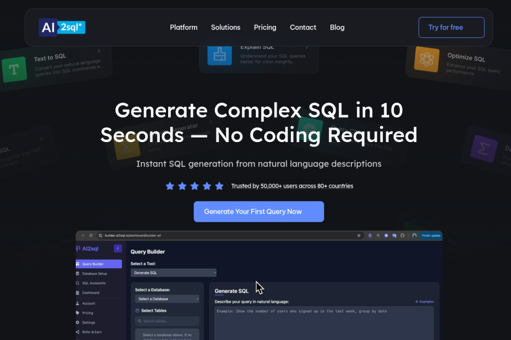 Screenshot of AI2SQL – AI Tool
