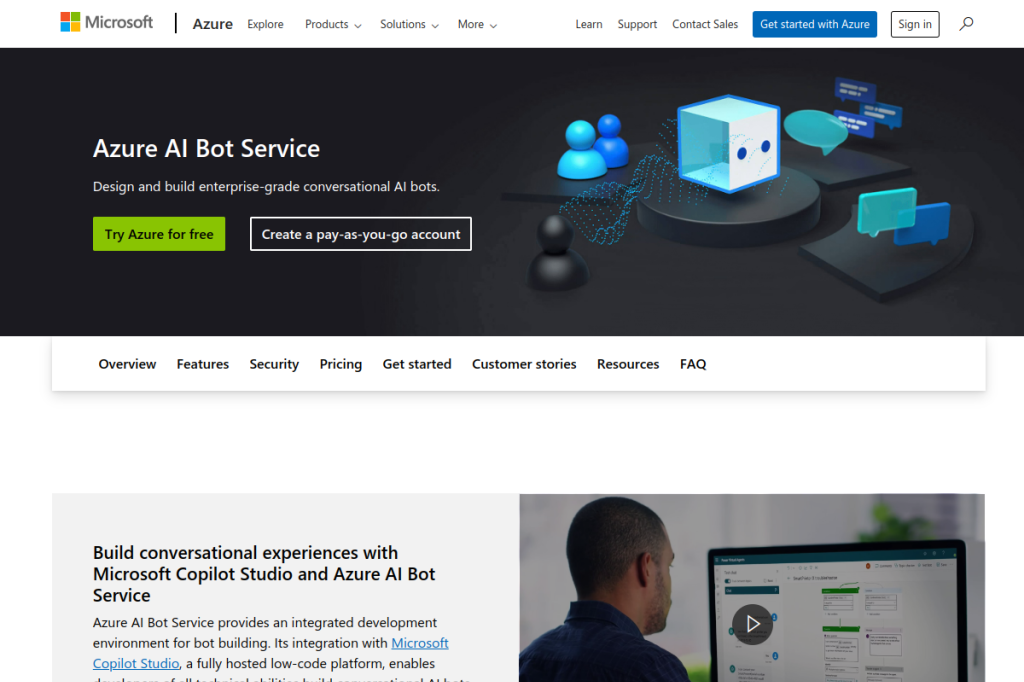 Screenshot of Azure Bot Service – AI Tool
