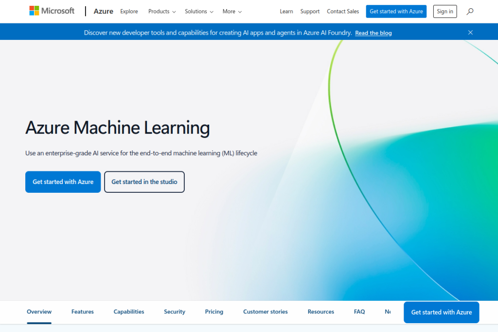 Screenshot of Azure Machine Learning – AI Tool