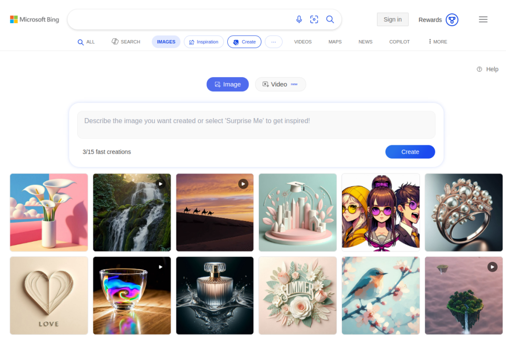 Screenshot of Bing Image Creator – AI Tool