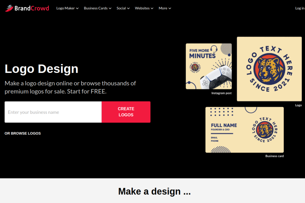 Screenshot of BrandCrowd – AI Tool