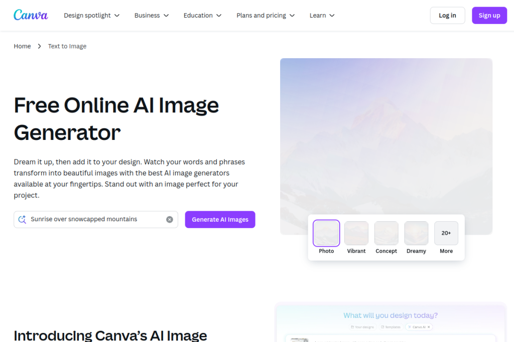 Screenshot of Canva AI Image Generator – AI Tool