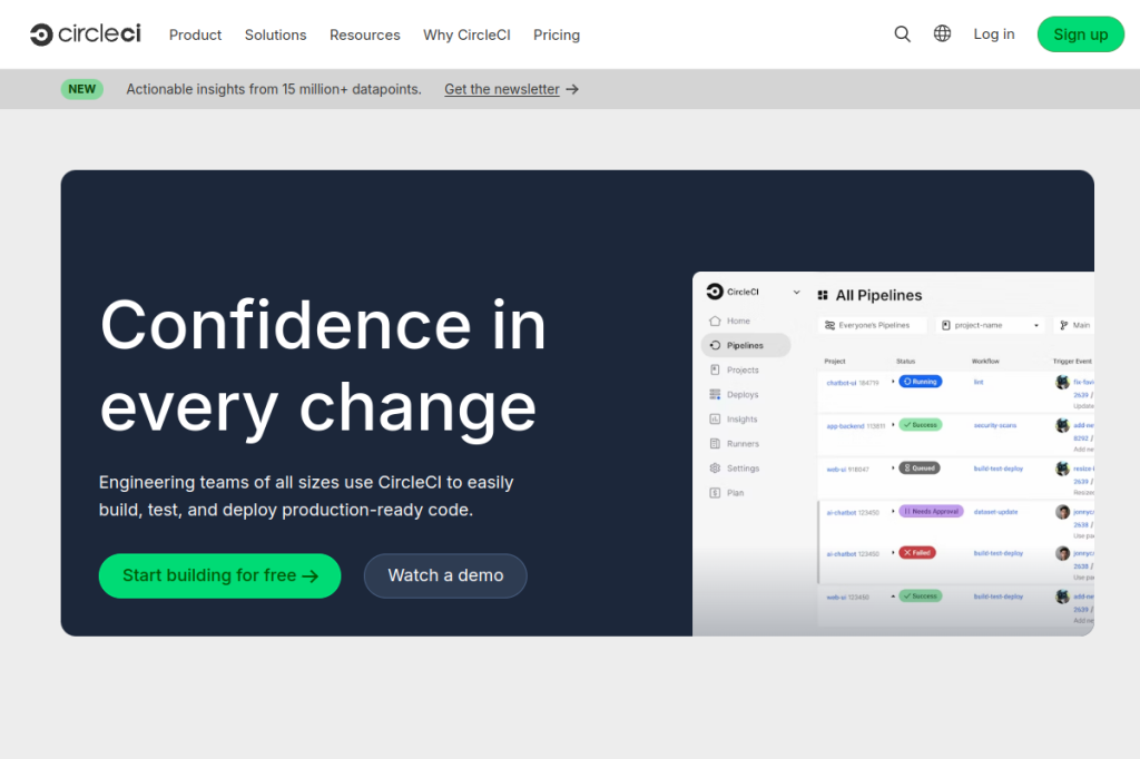 Screenshot of CircleCI – AI Tool