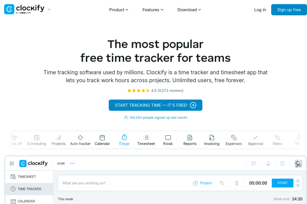 Screenshot of Clockify with AI Reports – AI Tool