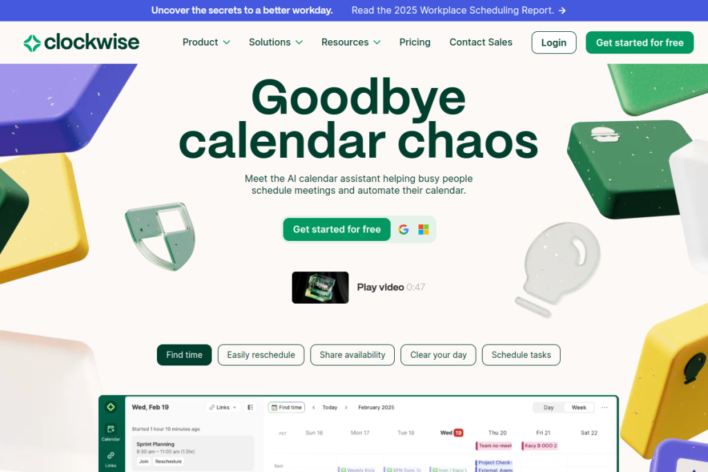 Screenshot of Clockwise – AI Tool