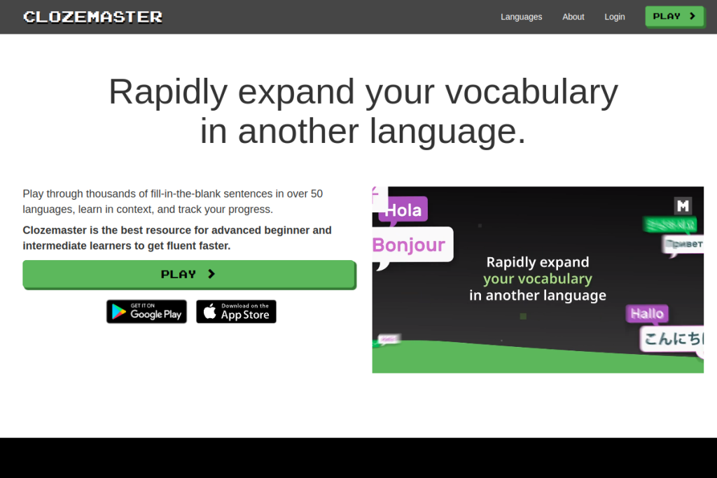 Screenshot of Clozemaster – AI Tool