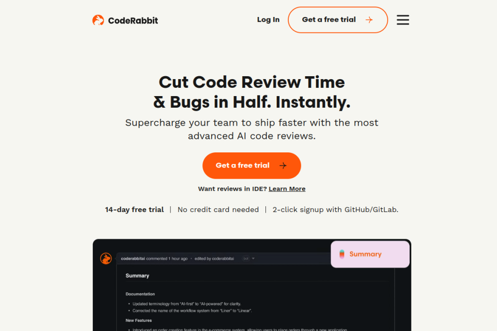 Screenshot of CodeRabbit – AI Tool