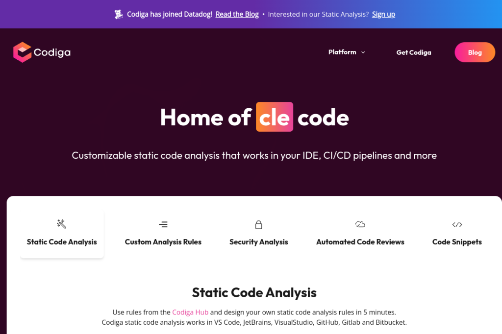 Screenshot of Codiga – AI Tool