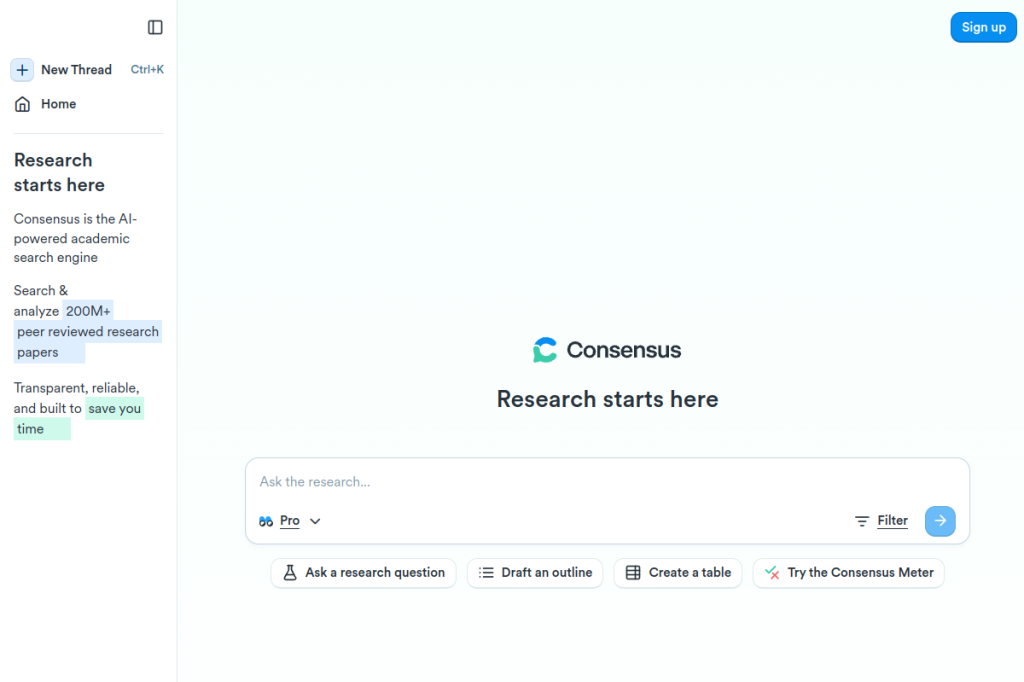 Screenshot of Consensus – AI Tool