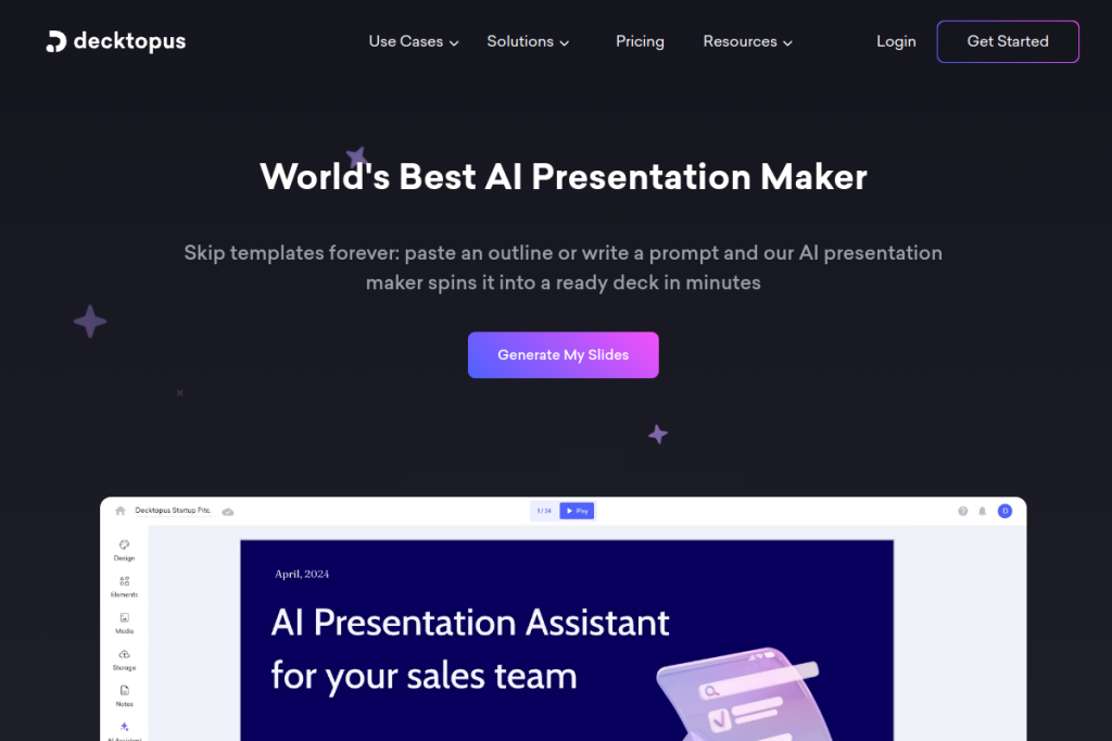 Screenshot of Decktopus – AI Tool