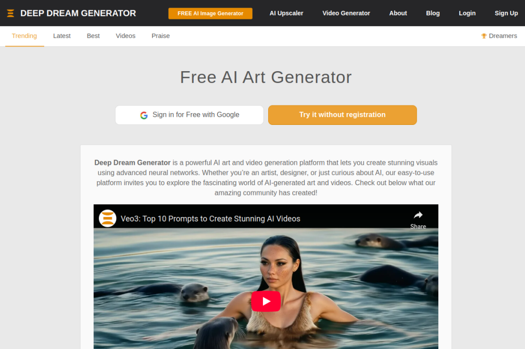 Screenshot of Deep Dream Generator – AI Tool