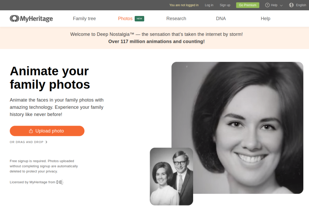 Screenshot of Deep Nostalgia – AI Tool