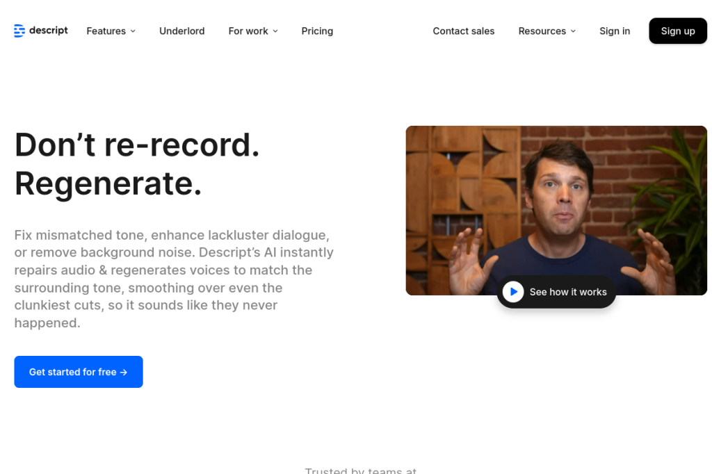 Screenshot of Descript Overdub – AI Tool