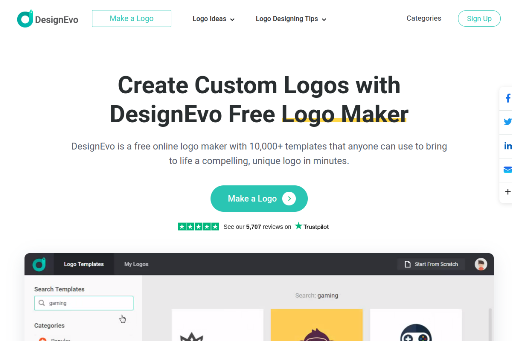Screenshot of DesignEvo – AI Tool