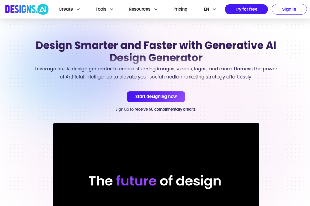Screenshot of Designs.ai – AI Tool