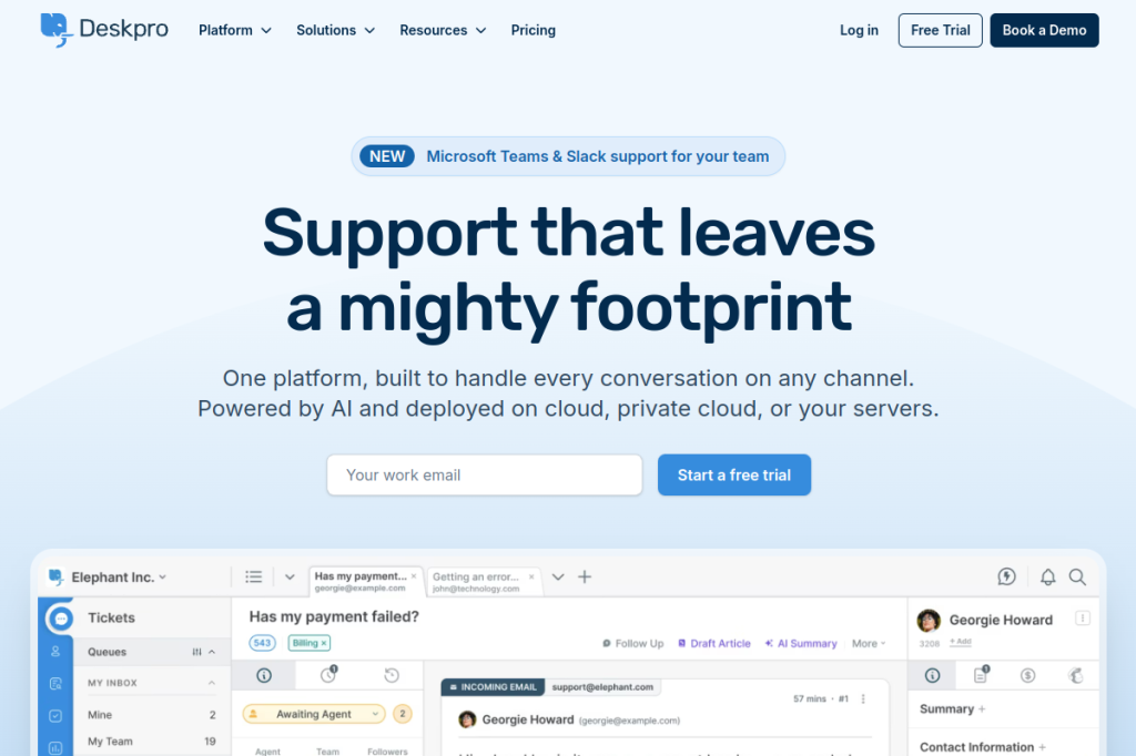 Screenshot of Deskpro – AI Tool