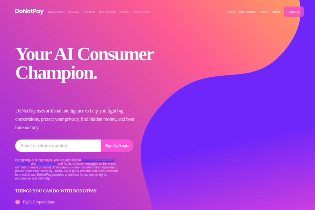 Screenshot of DoNotPay – AI Tool