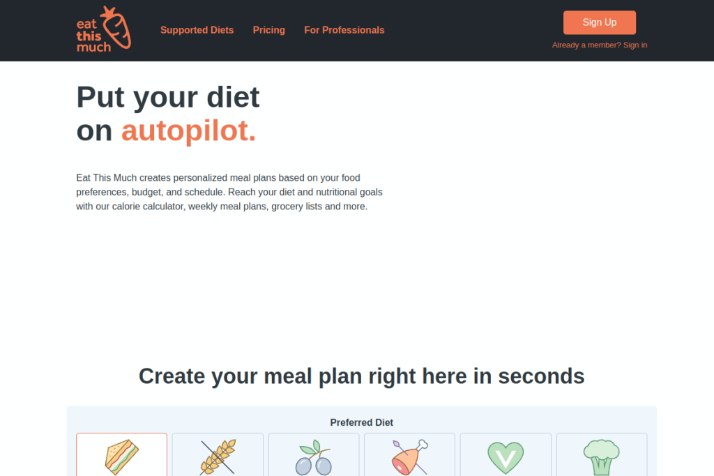 Screenshot of Eat This Much – AI Tool