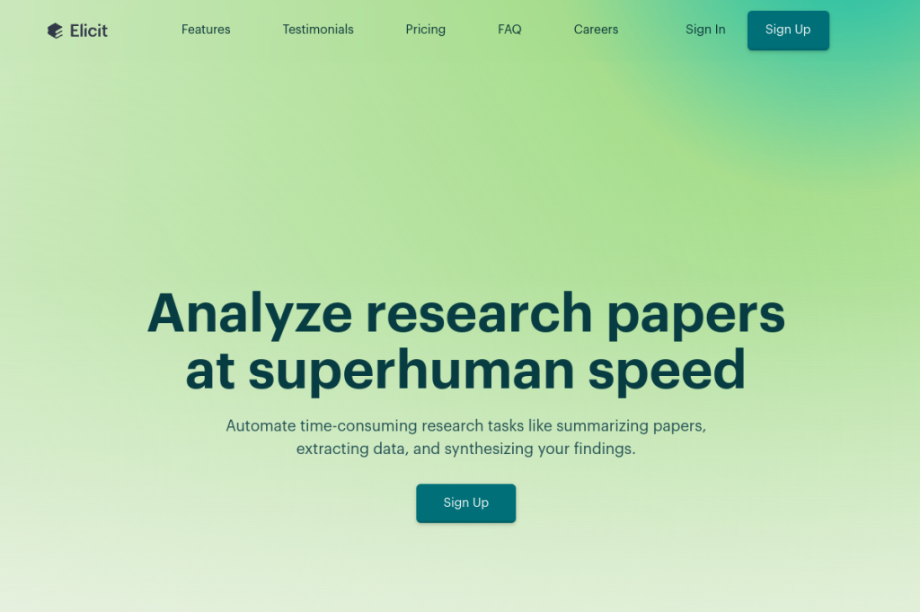 Screenshot of Elicit – AI Tool
