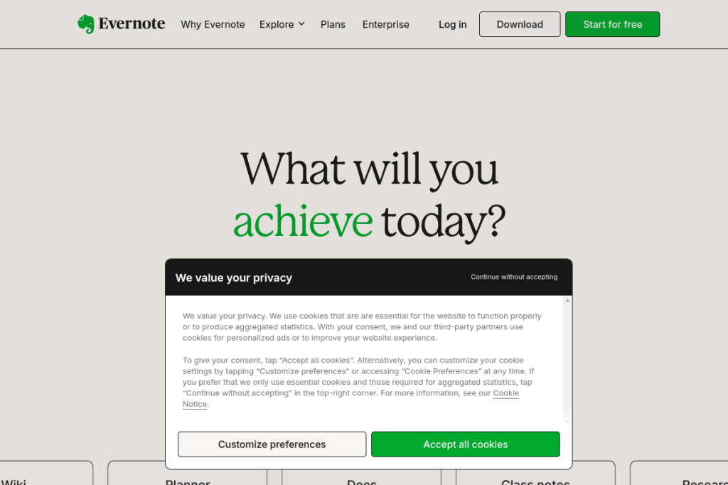 Screenshot of Evernote – AI Tool