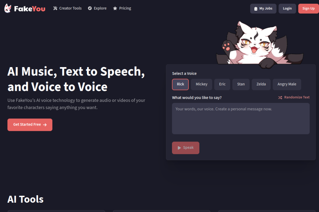 Screenshot of FakeYou – AI Tool