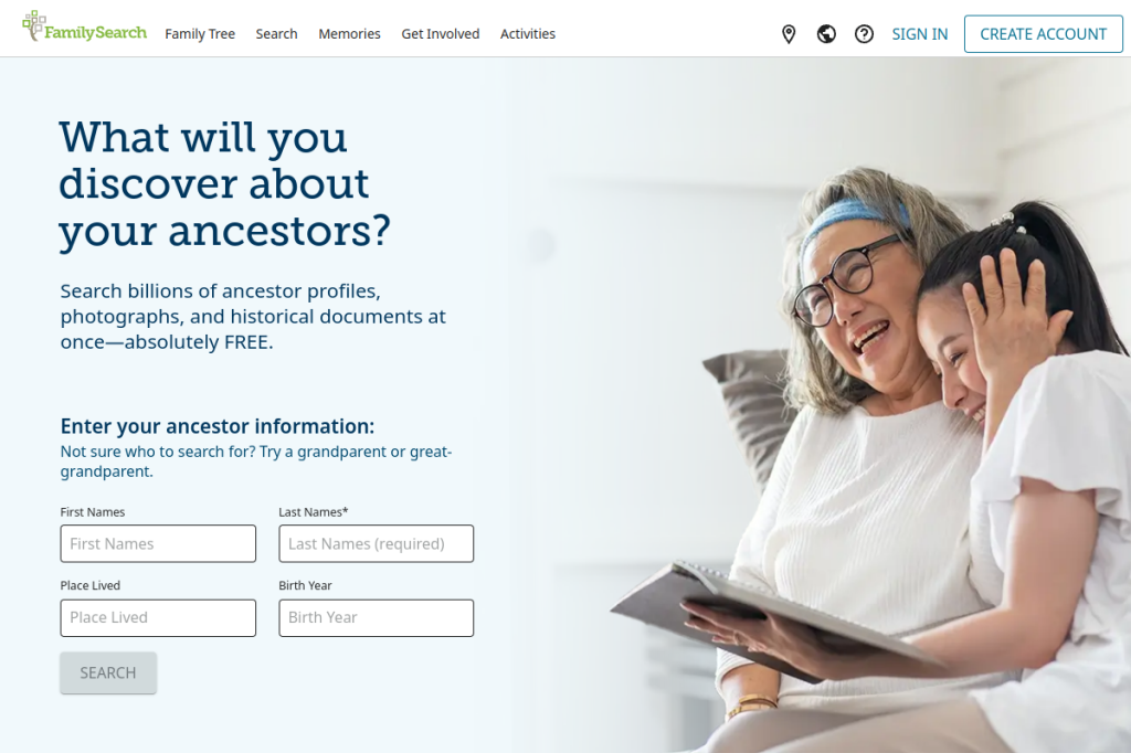 Screenshot of FamilySearch AI – AI Tool