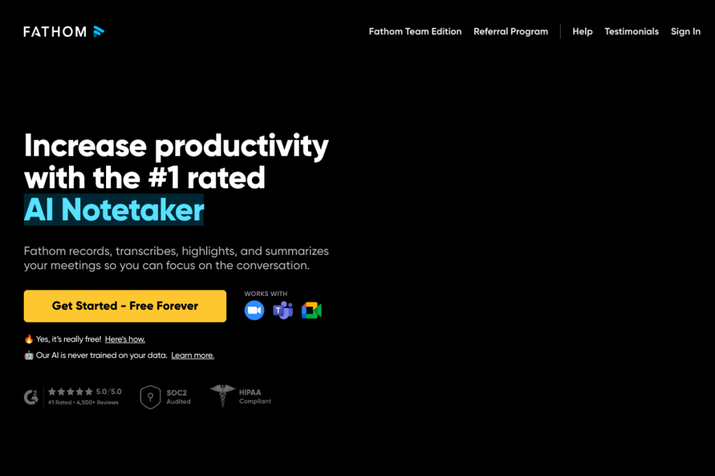 Screenshot of Fathom – AI Tool