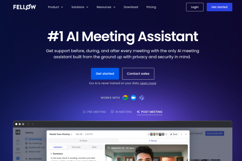 Screenshot of Fellow – AI Tool