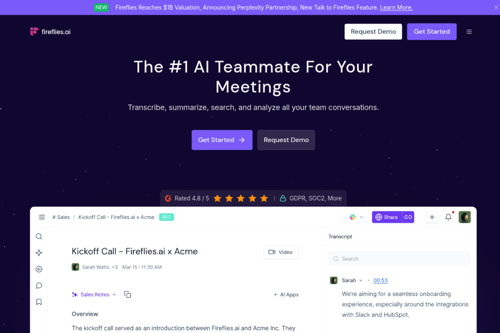 Screenshot of Fireflies – AI Tool