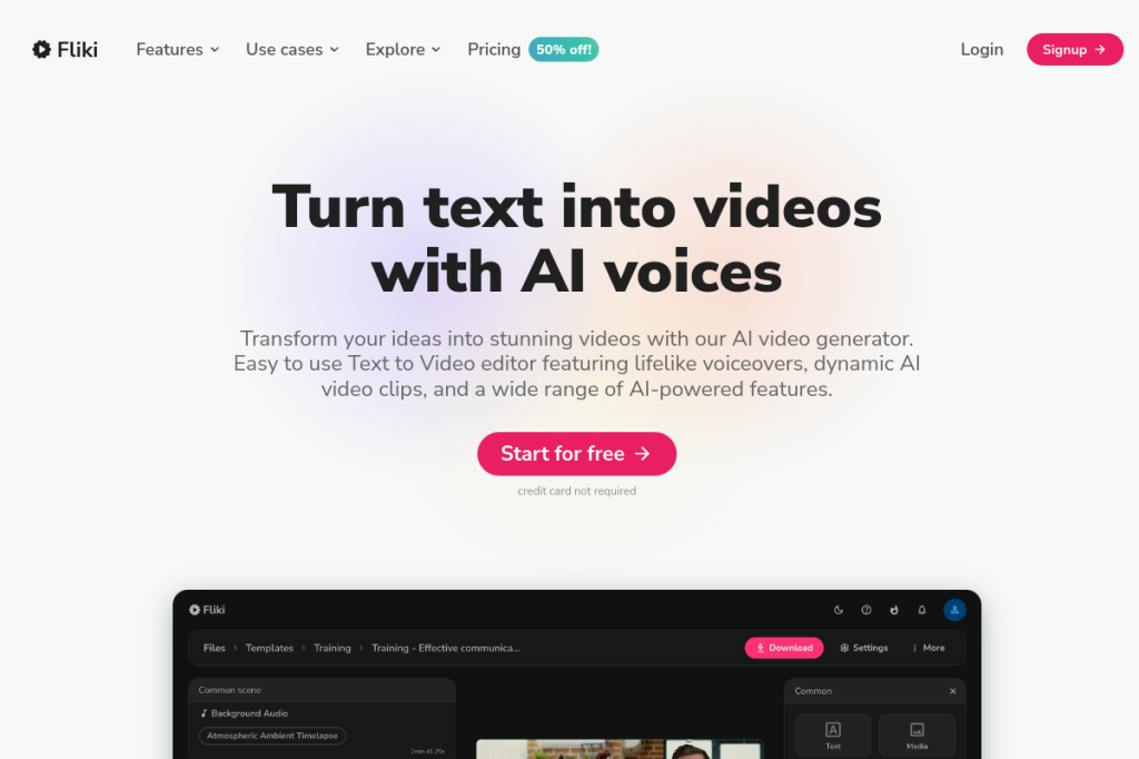 Screenshot of Fliki – AI Tool