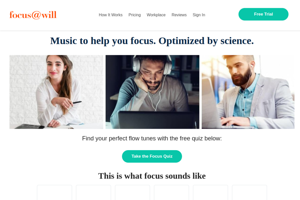 Screenshot of Focus@Will – AI Tool