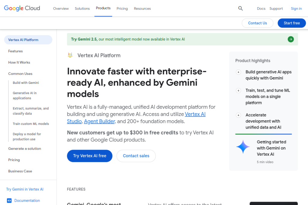 Screenshot of Google Vertex AI API – AI Tool