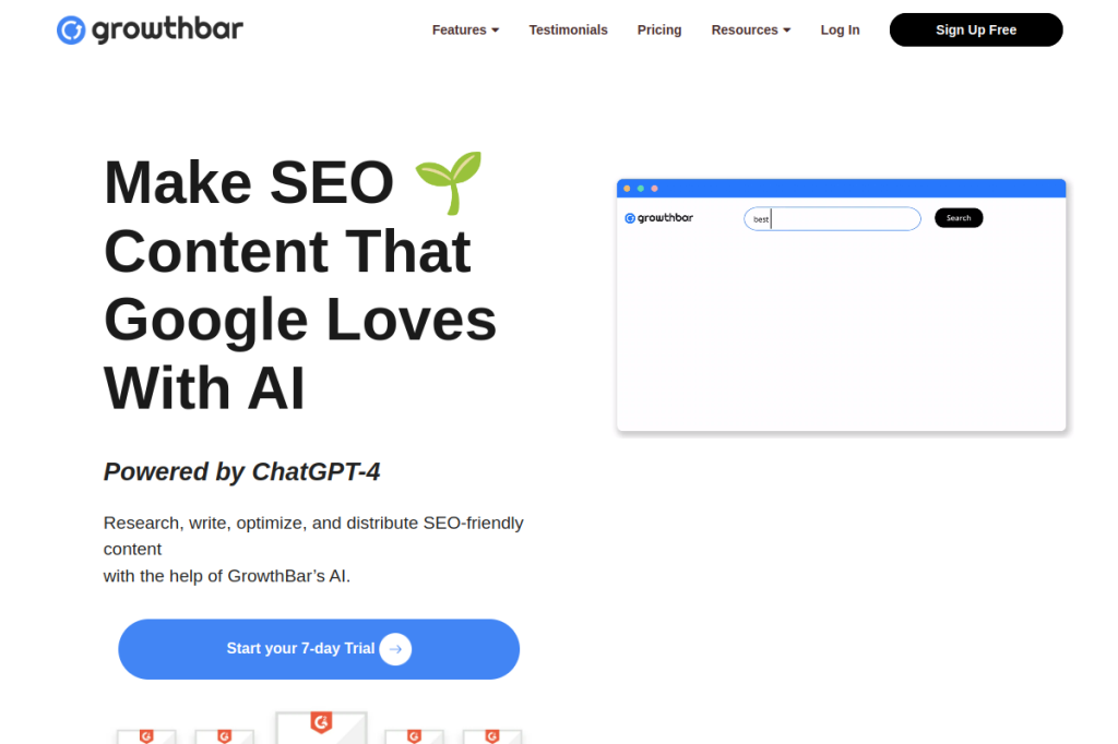 Screenshot of GrowthBar – AI Tool