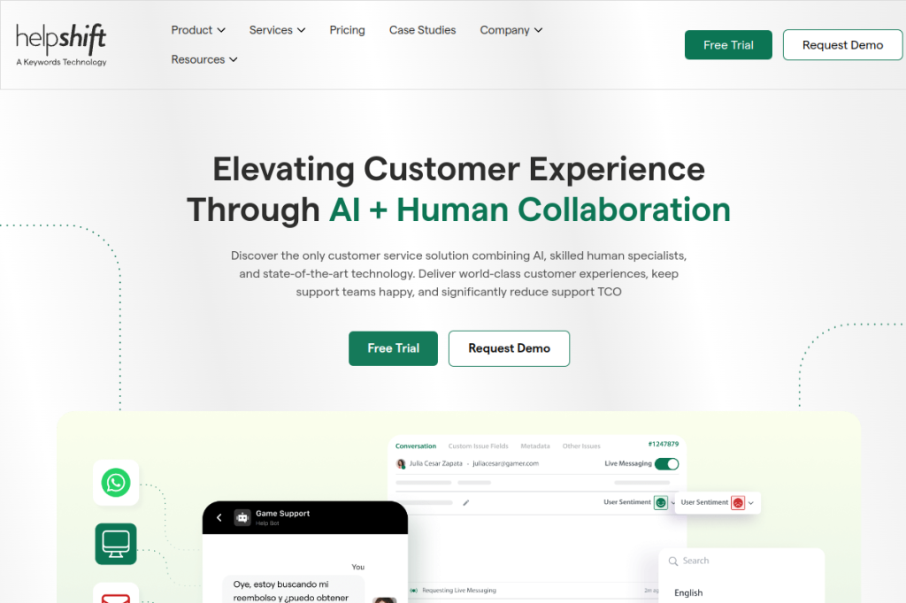 Screenshot of Helpshift – AI Tool
