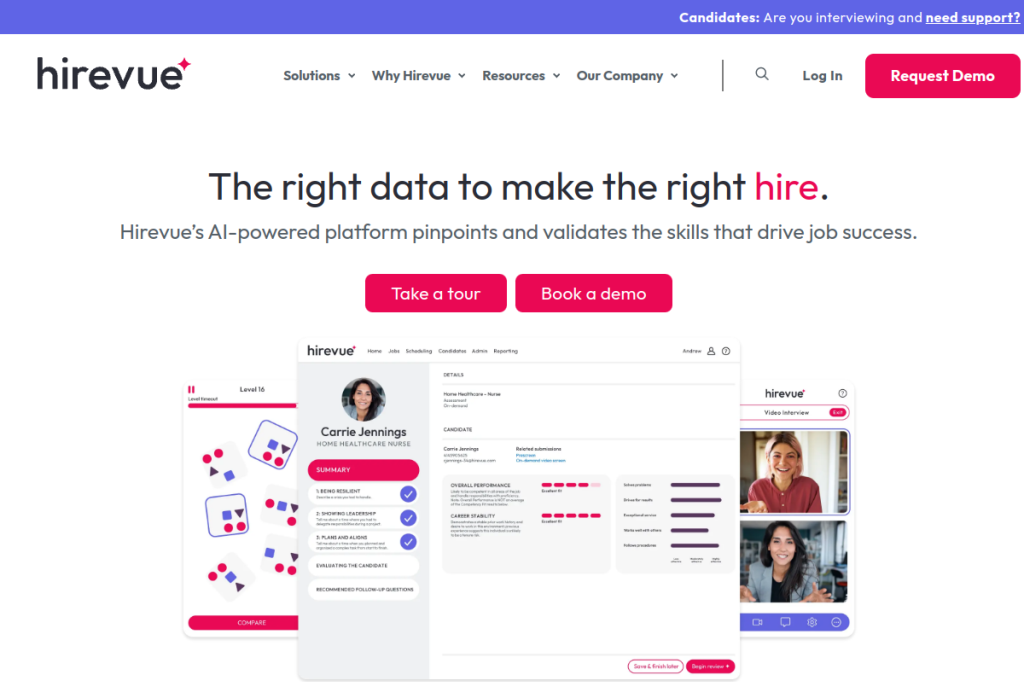 Screenshot of HireVue – AI Tool