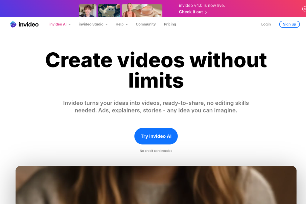 Screenshot of Invideo AI – AI Tool