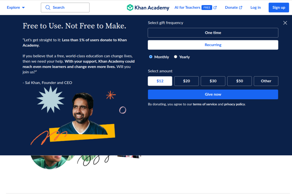 Screenshot of Khan Academy – AI Tool