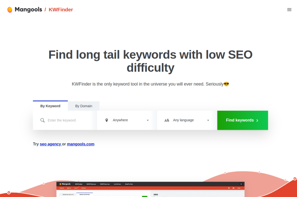 Screenshot of KWFinder – AI Tool