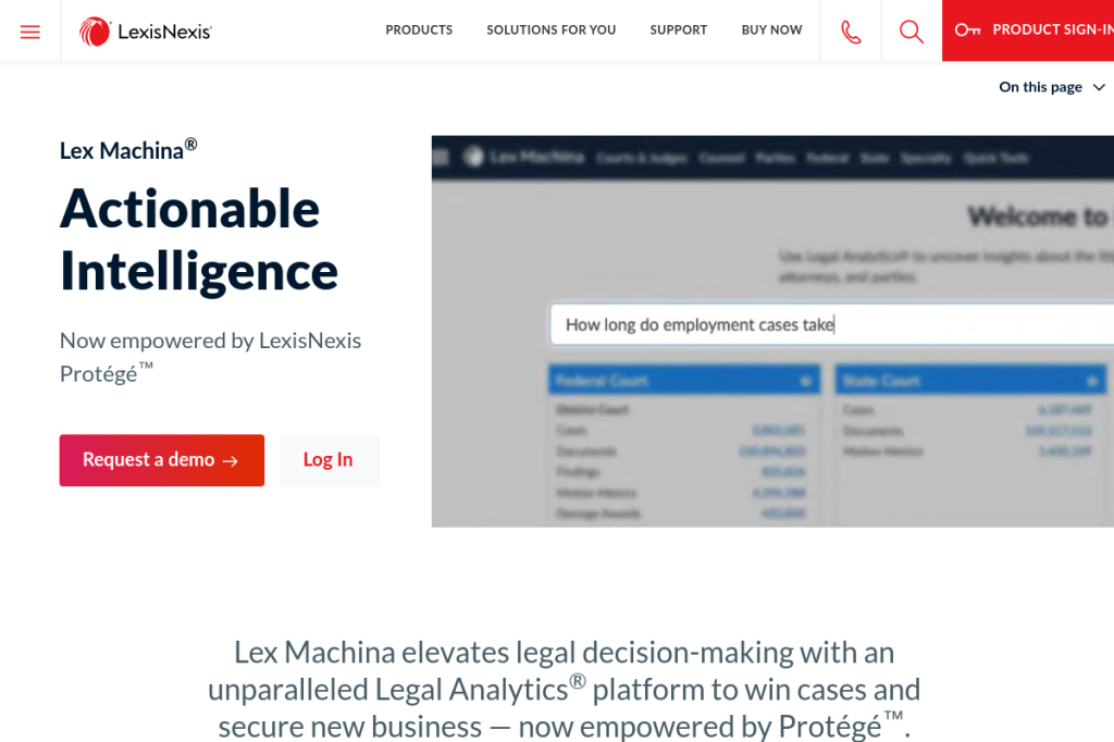 Screenshot of LexMachina – AI Tool