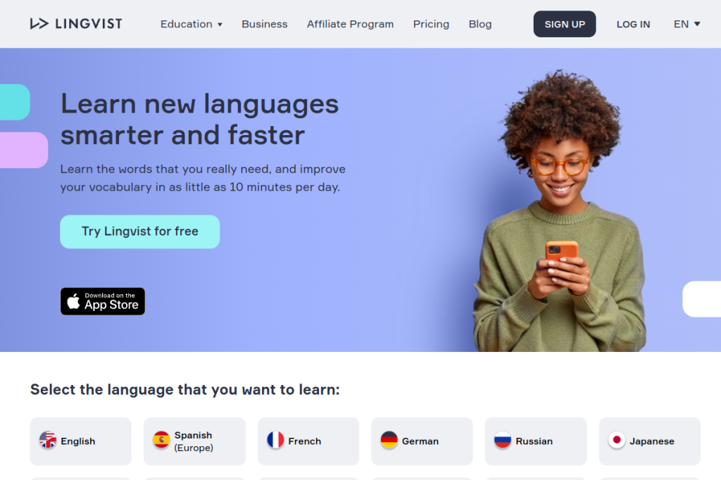 Screenshot of Lingvist – AI Tool
