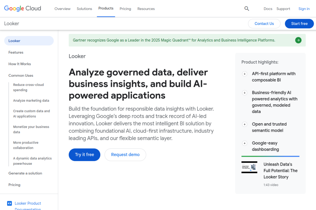 Screenshot of Looker – AI Tool
