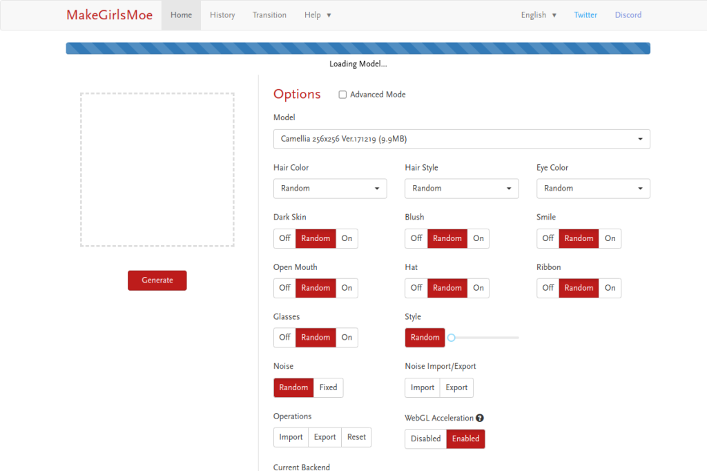 Screenshot of MakeGirlsMoe – AI Tool