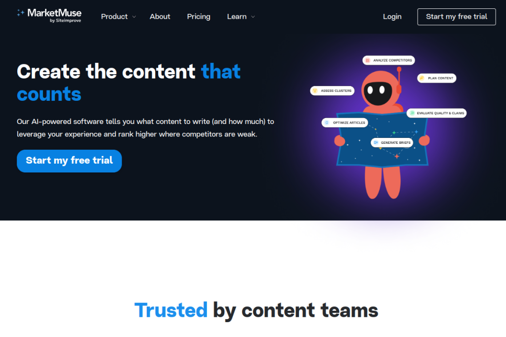 Screenshot of MarketMuse – AI Tool