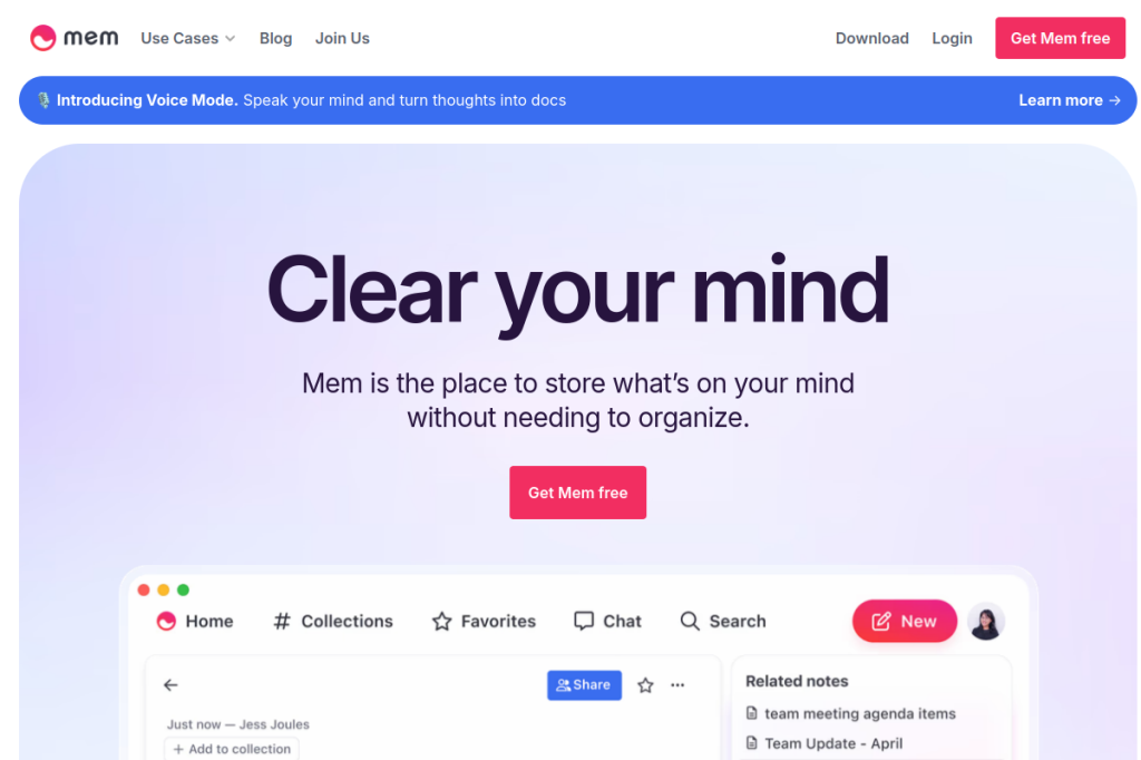 Screenshot of Mem – AI Tool