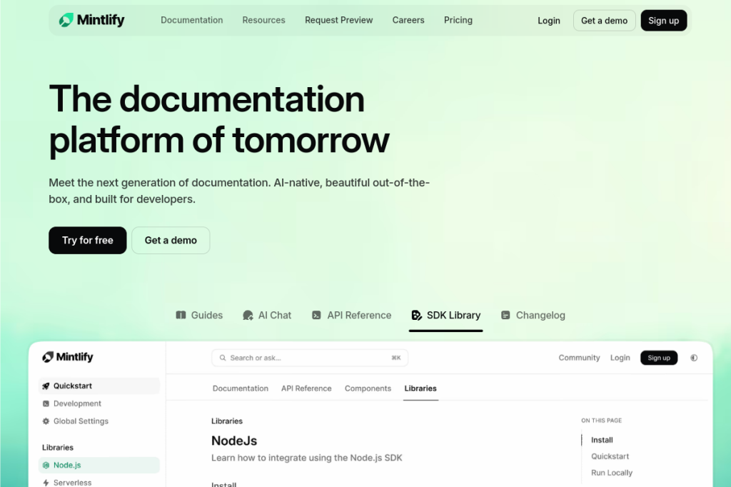 Screenshot of Mintlify – AI Tool