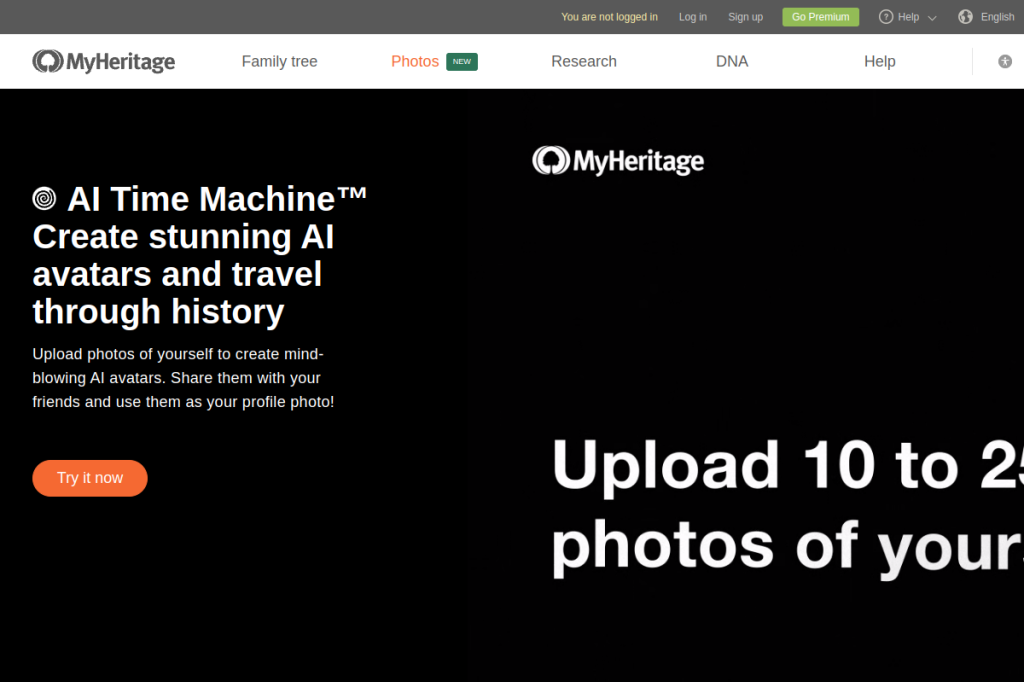 Screenshot of MyHeritage AI Time Machine – AI Tool